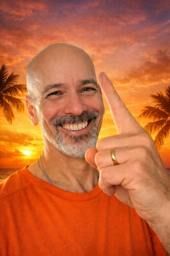 Michel Eduardo mostrando o gesto número 1
